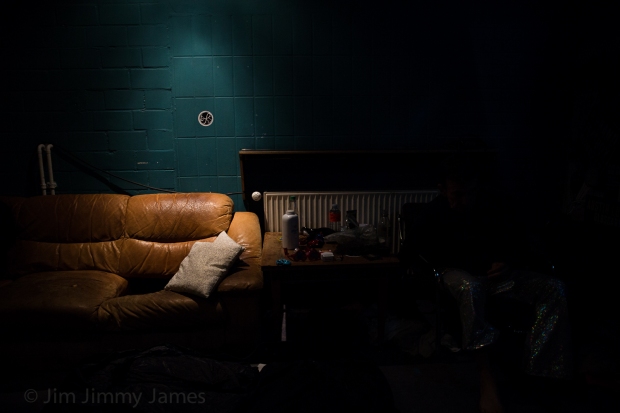 Back stage with The Adicts. The only half decent light was over a broken seat. 